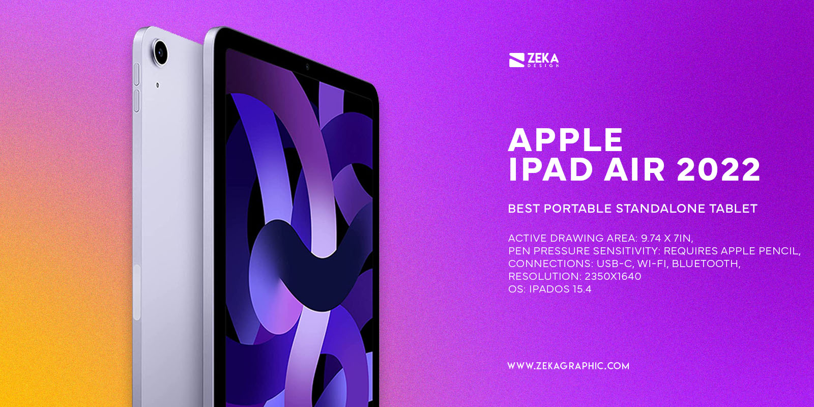 Apple iPad Air 2022 Best Portable Standalone Drawing Tablet