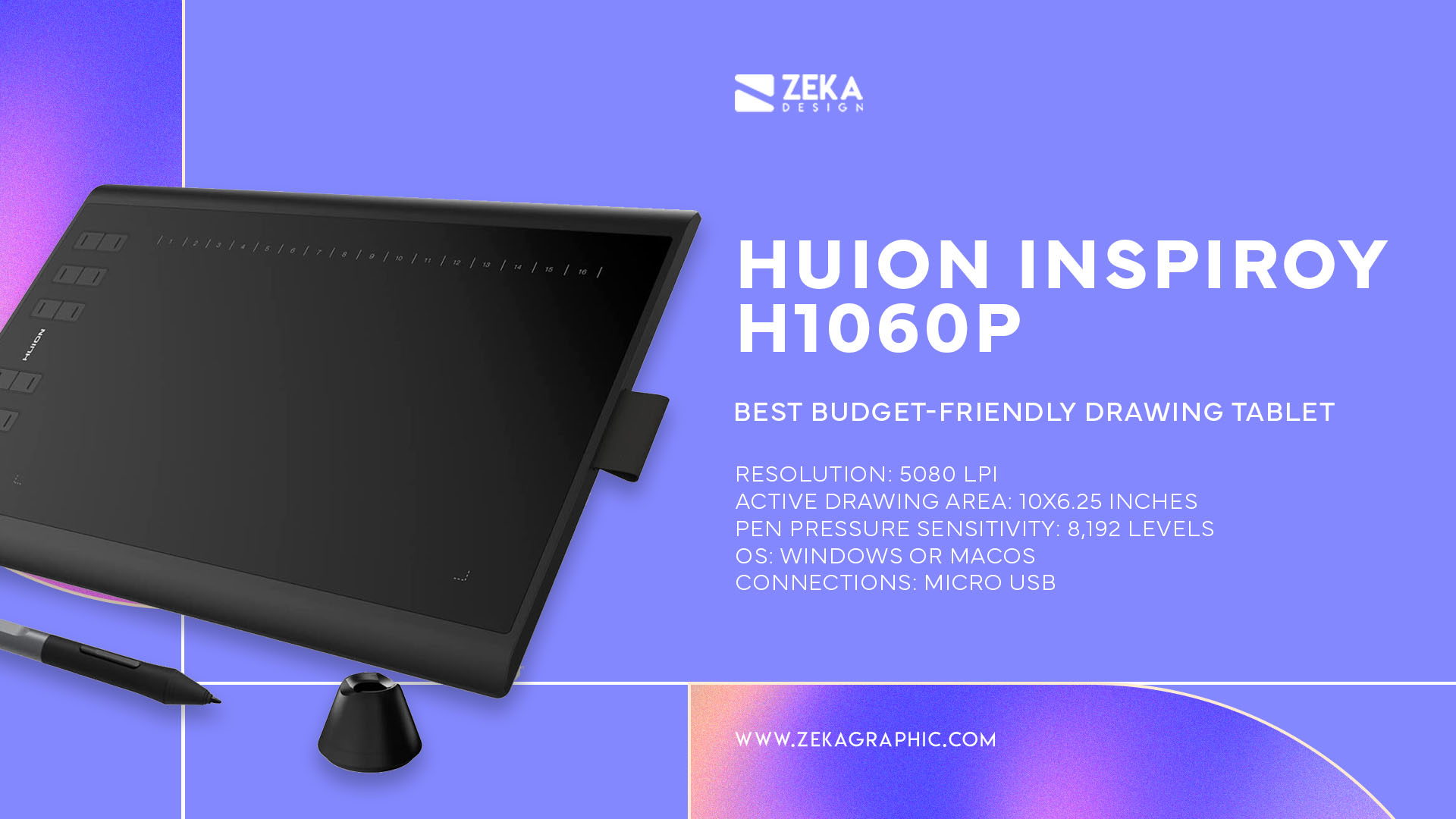 Huion Inspiroy H1060P Best Budget-Friendly Drawing Tablet