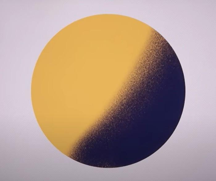 A yellow circle with a dark texture on it using a Clipping Mask in Procreate