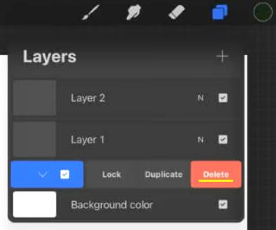 Deleting a layer by selecting the Delete button