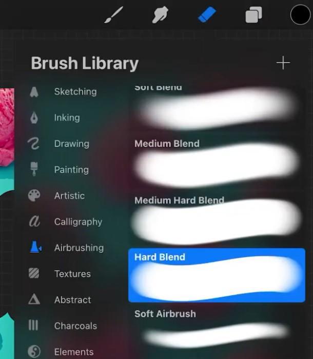 Hard blend selected in the Brush library for the Eraser tool in Procreate