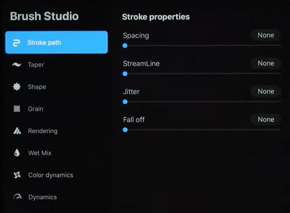 Stroke properties in the Brush studio in Procreate