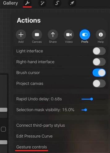 The Actions menu in Procreate