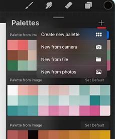 The Palettes menu in Procreate with the menu open to create a new palette