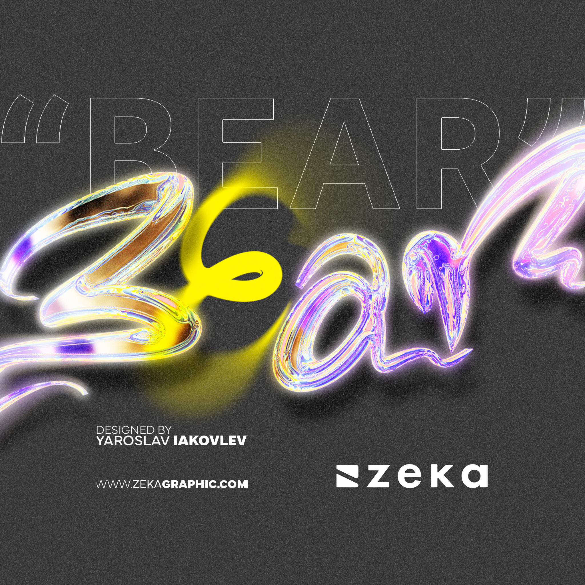 Bear 3D Glass Typography Design by Zeka Design Square