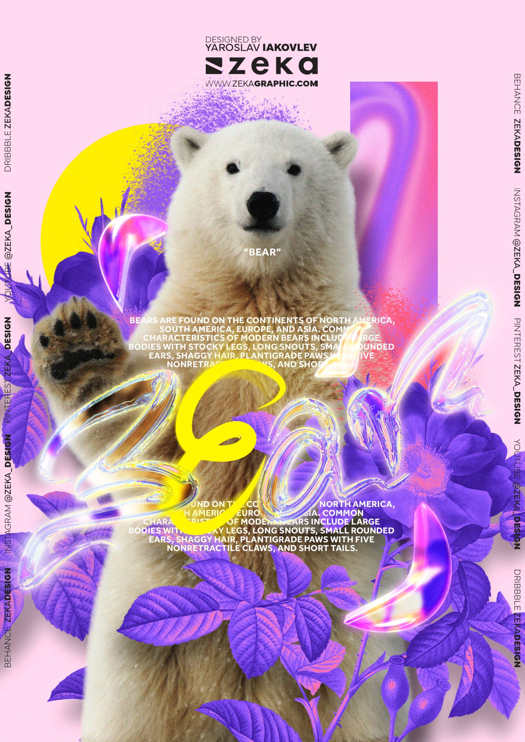 Bear Poster Design 3D Glass Typography by Zeka Design