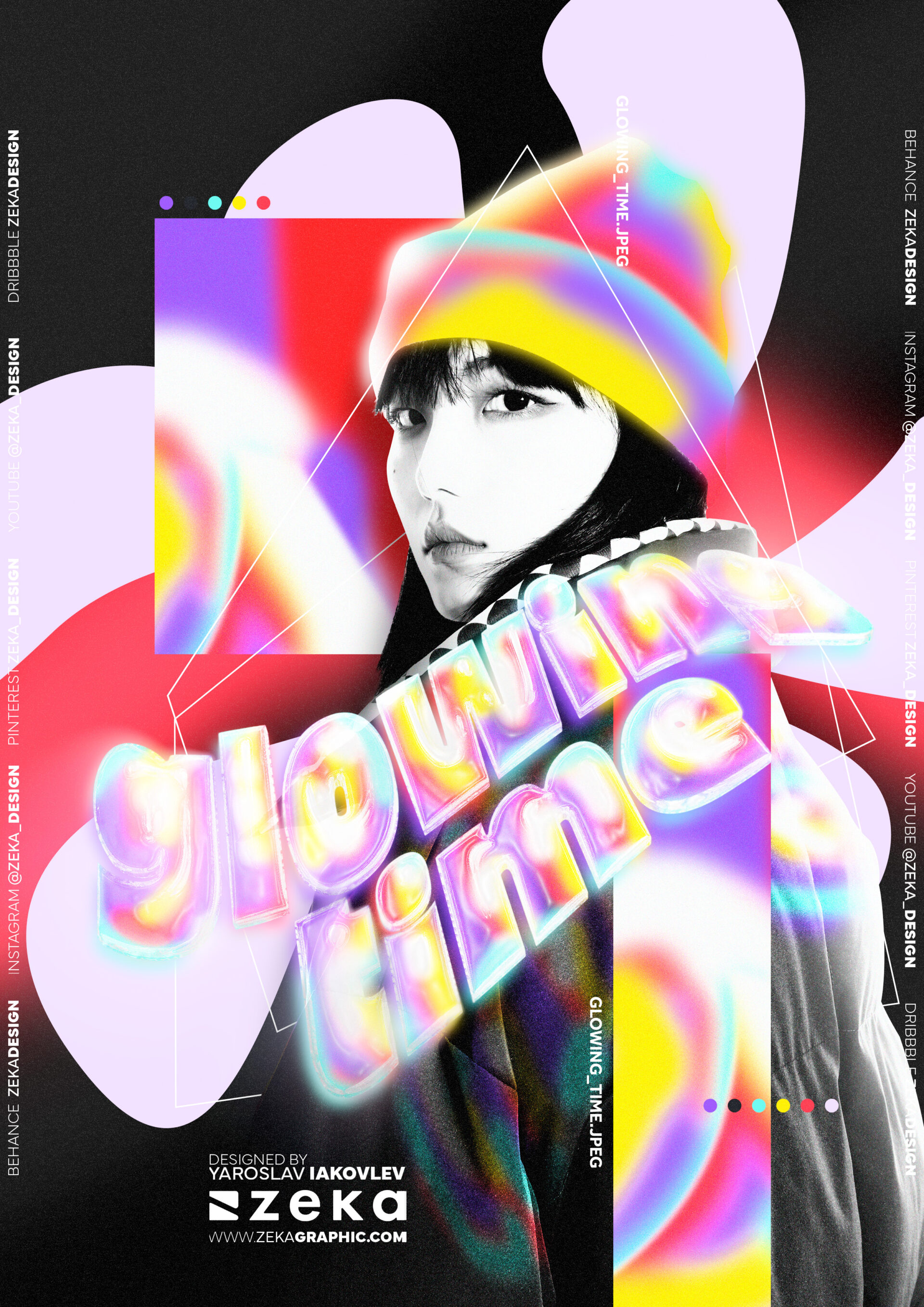 Glowing Time Poster Design 3D Typography by Zeka Design