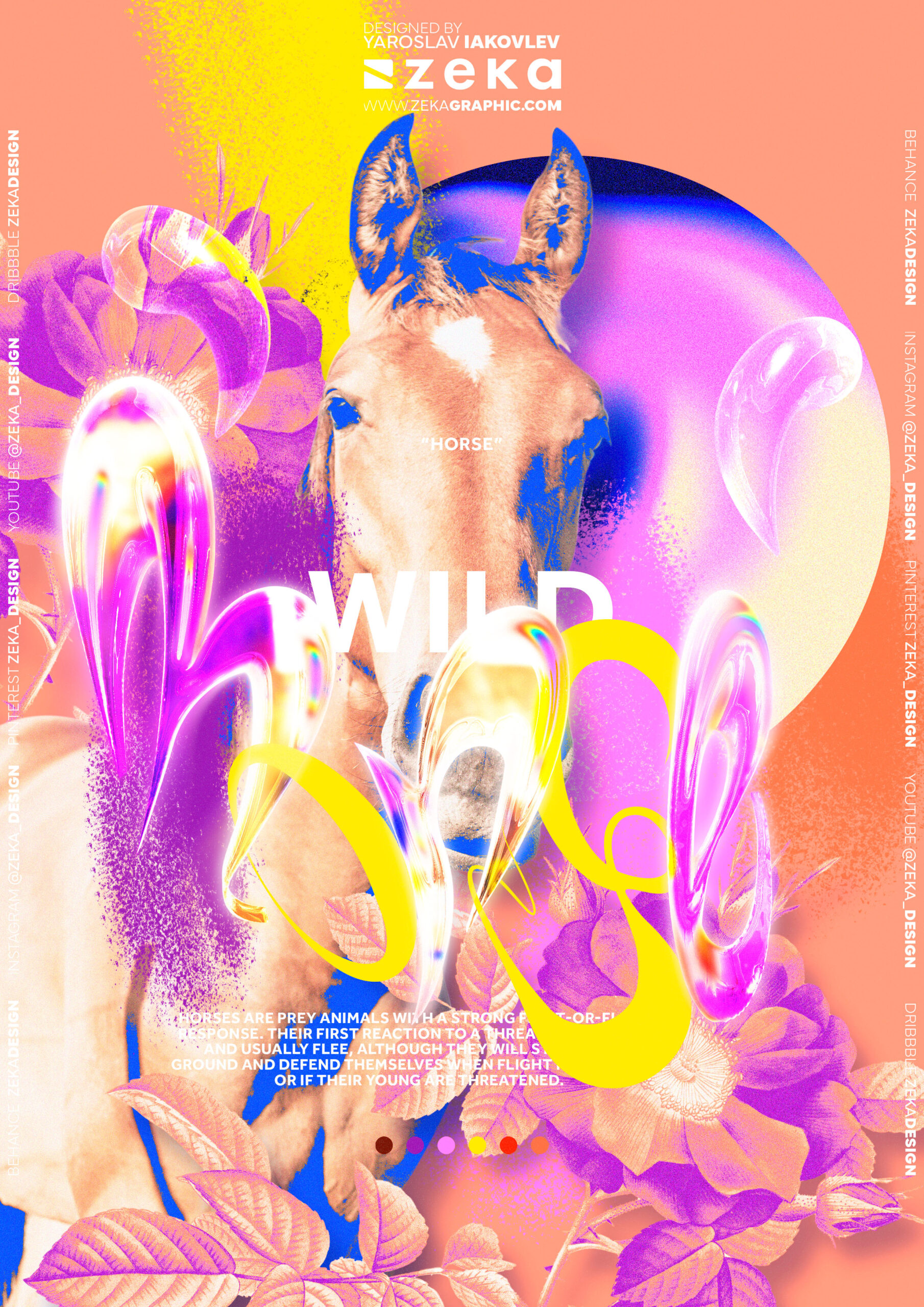 Horse Poster Design 3D Glass Typography by Zeka Design