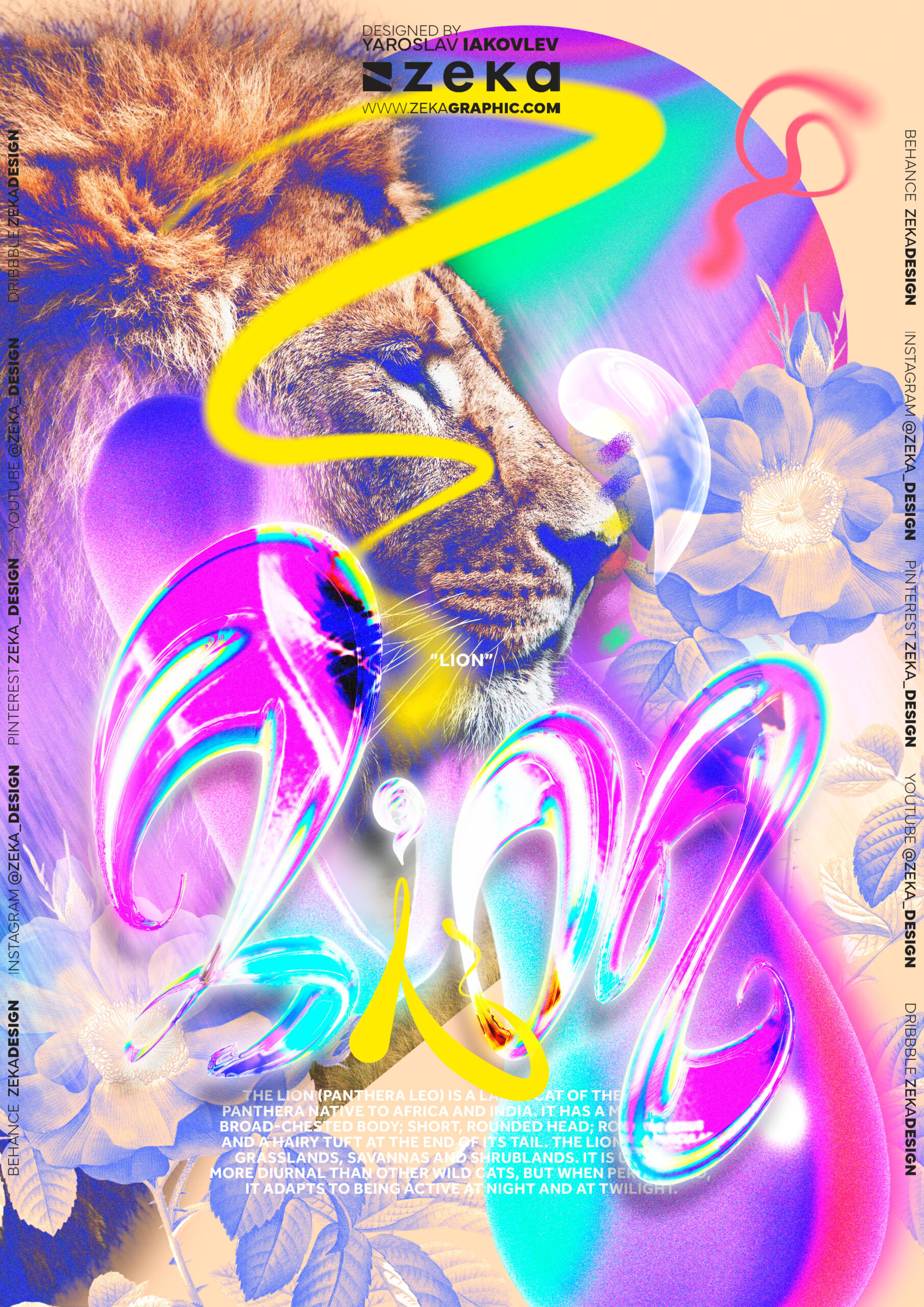 Lion Poster Design 3D Glass Typography by Zeka Design