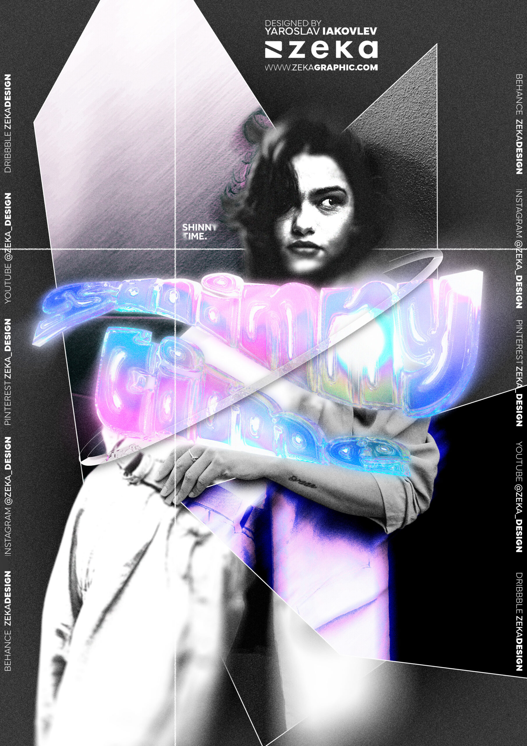 Shinny Time Poster Design 3D Typography by Zeka Design