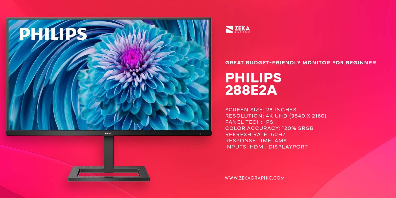 Philips 288E2A Great Budget-Friendly Monitor for Beginners
