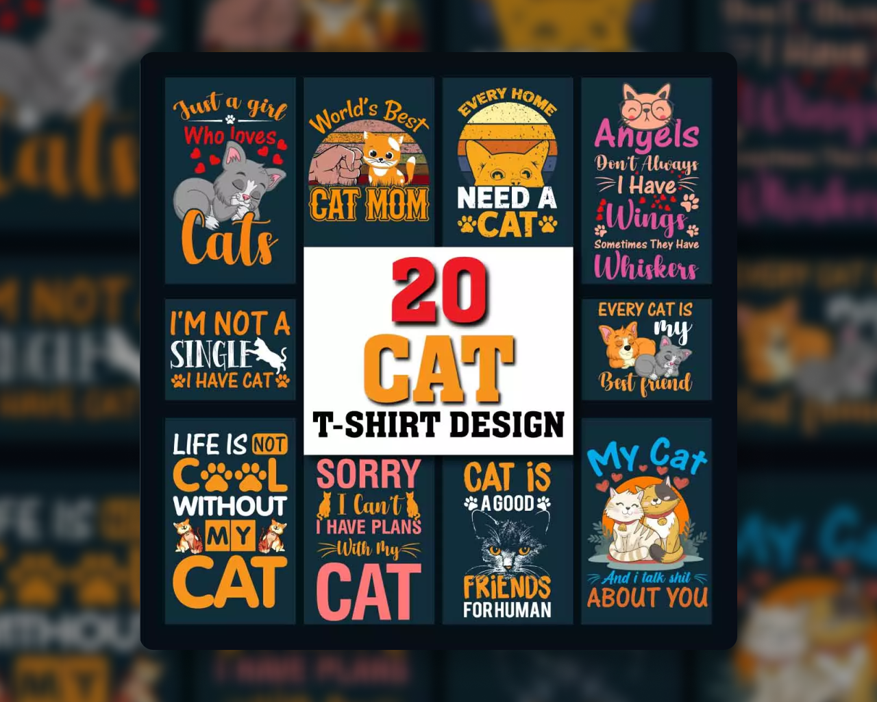 6 - 20 Cat T-Shirt Design Bundle
