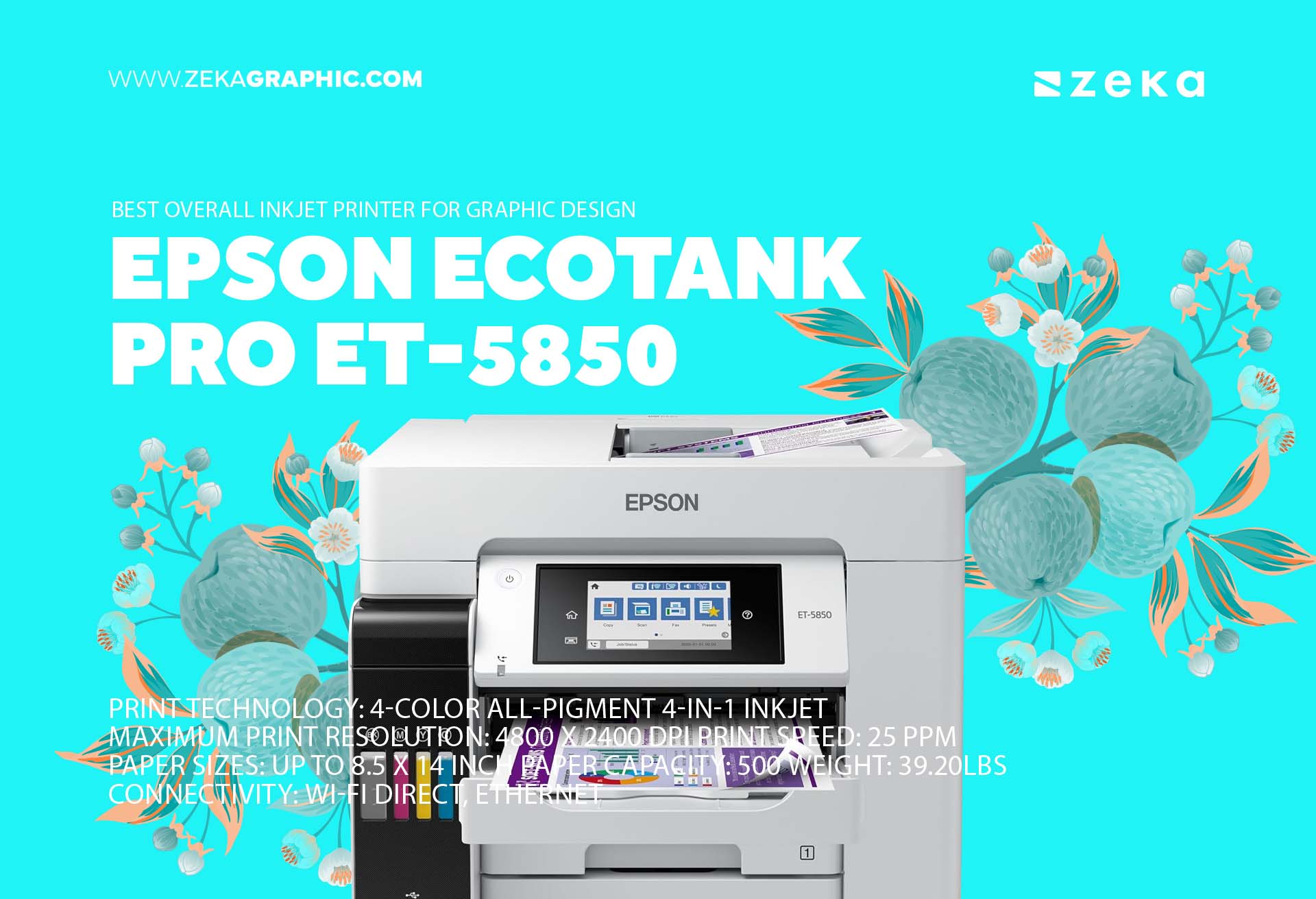 Epson EcoTank Pro ET-5850 Best Overall Inkjet Printer For Graphic Design
