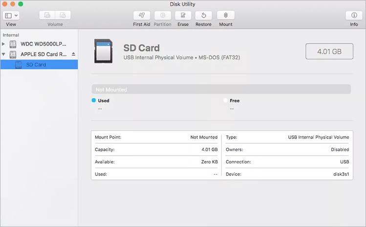 Ensure the SD card format is supported by macOS