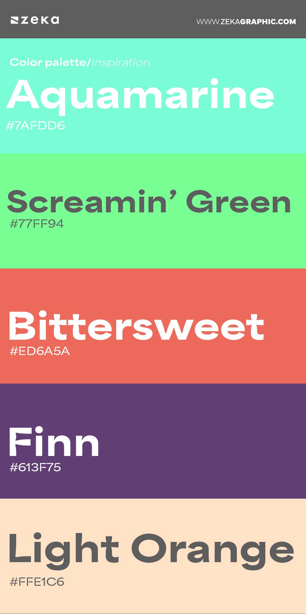 Color Palette Inspiration 2 #7AFDD6 #77FF94 #ED6A5A #613F75 #FFE1C6
