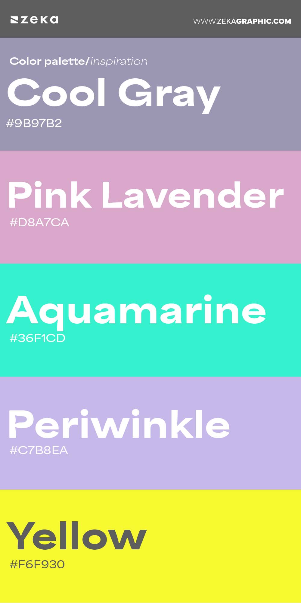 Color Palette Inspiration 20 #9B97B2 #D8A7CA #36F1CD #C7B8EA #F6F930