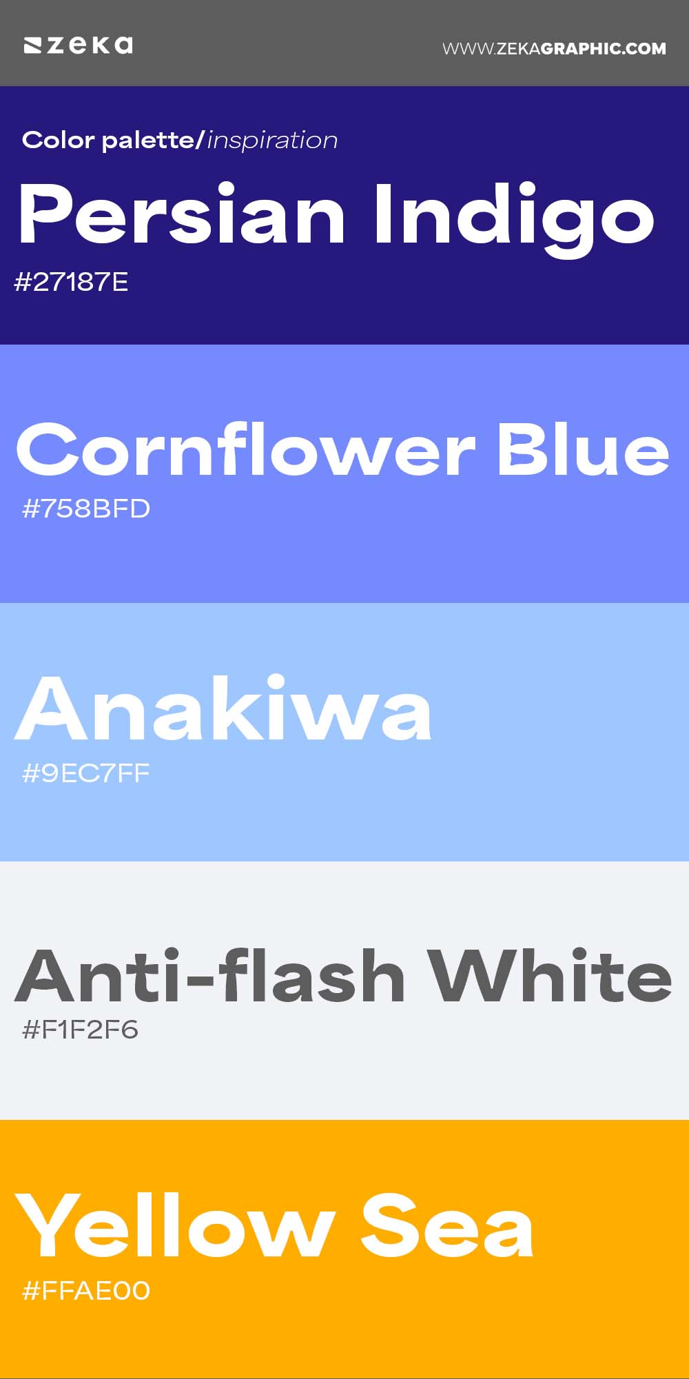 Color Palette Inspiration 28 #27187E #758BFD #9EC7FF #F1F2F6 #FFAE00
