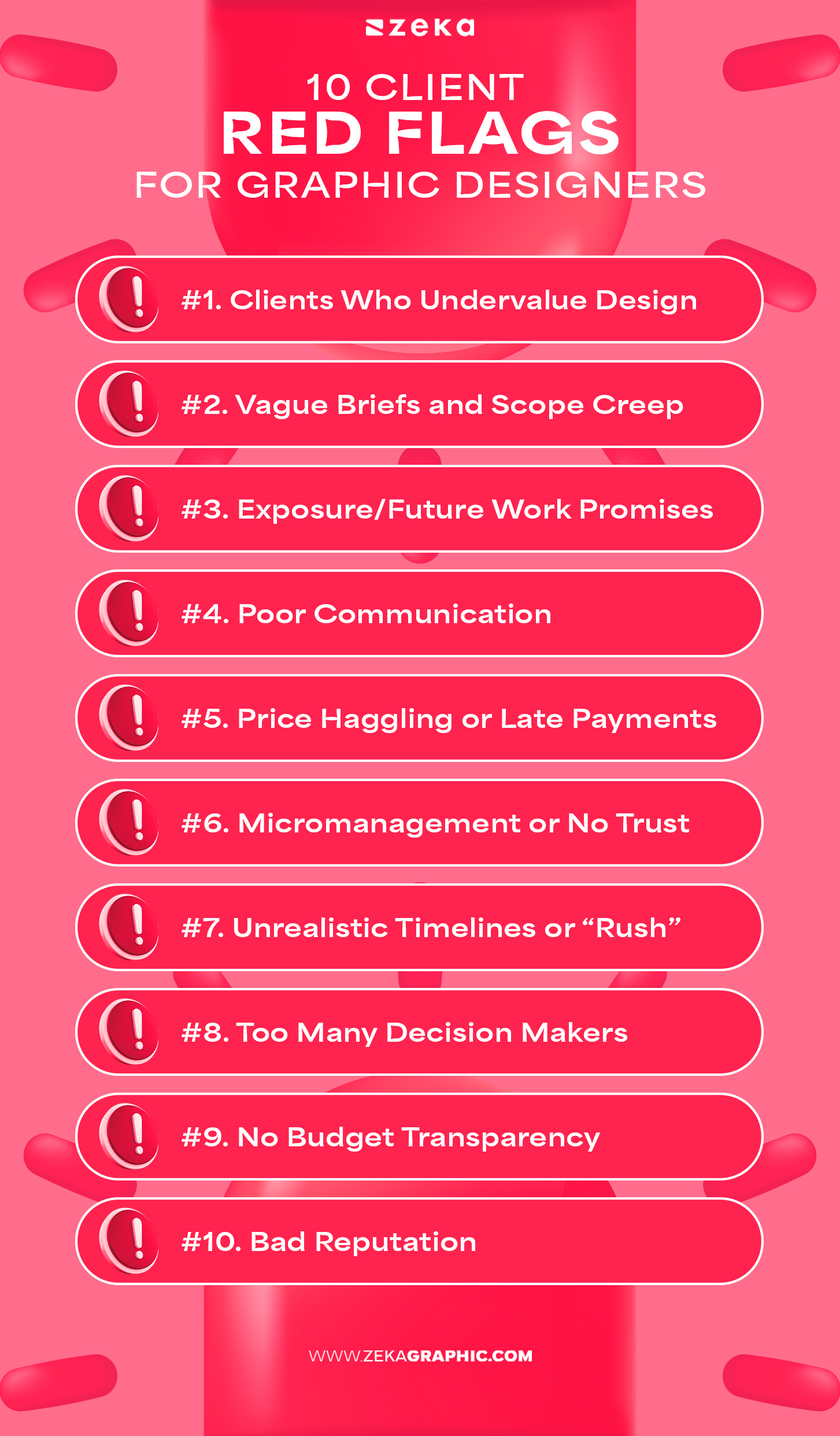 10 Client Red Flags for graphic Designers infographic