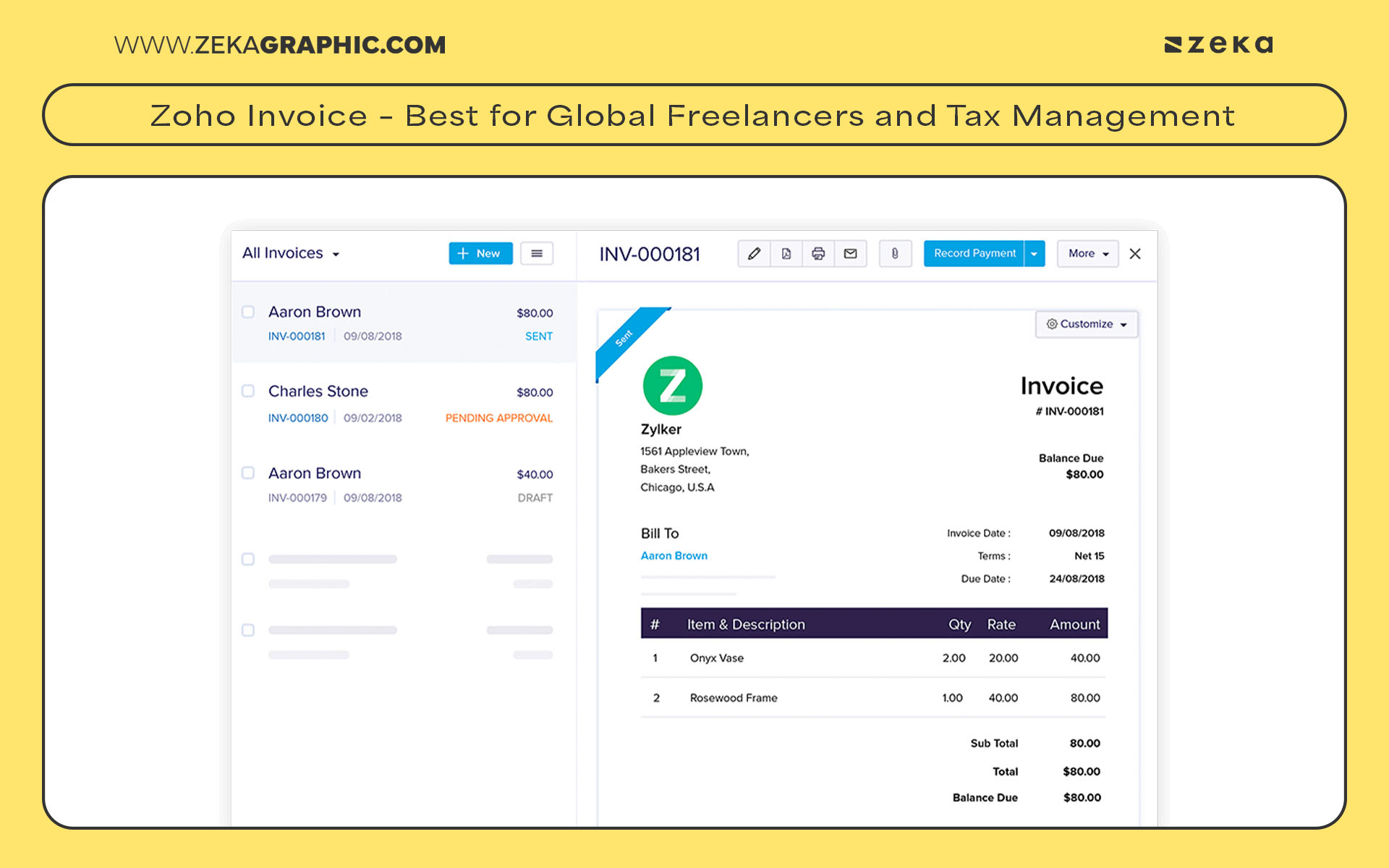 Zoho Invoice – Best for Global Freelancers and Tax Management