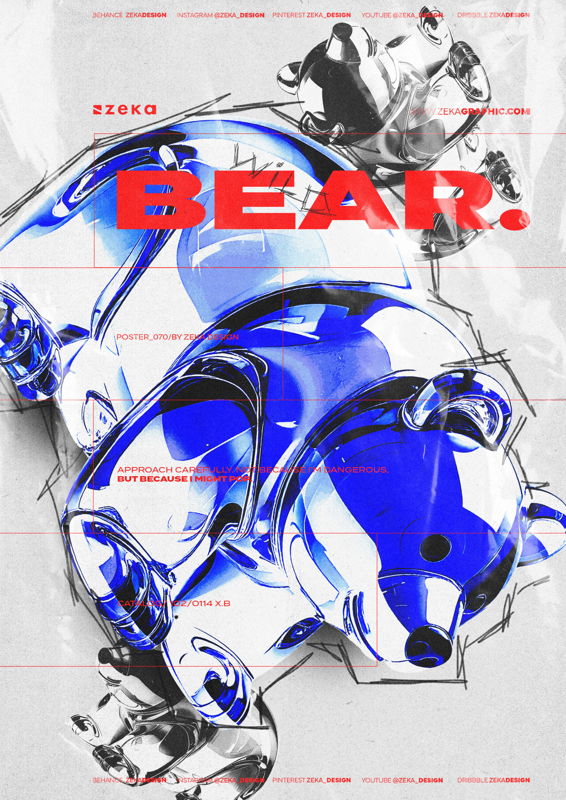 0070 Glasssy Inflated Bear Bold Minimalism Poster Design by Zeka Design