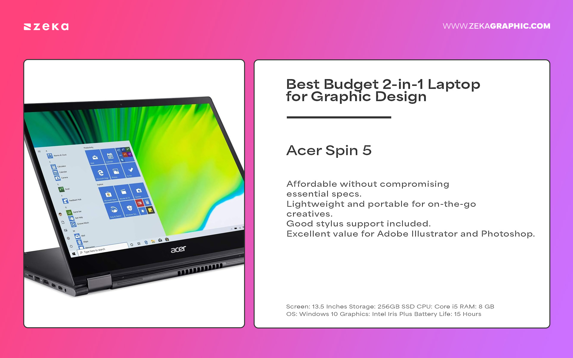 Acer Spin 5 Best Budget 2-in-1 Laptop for Graphic Design