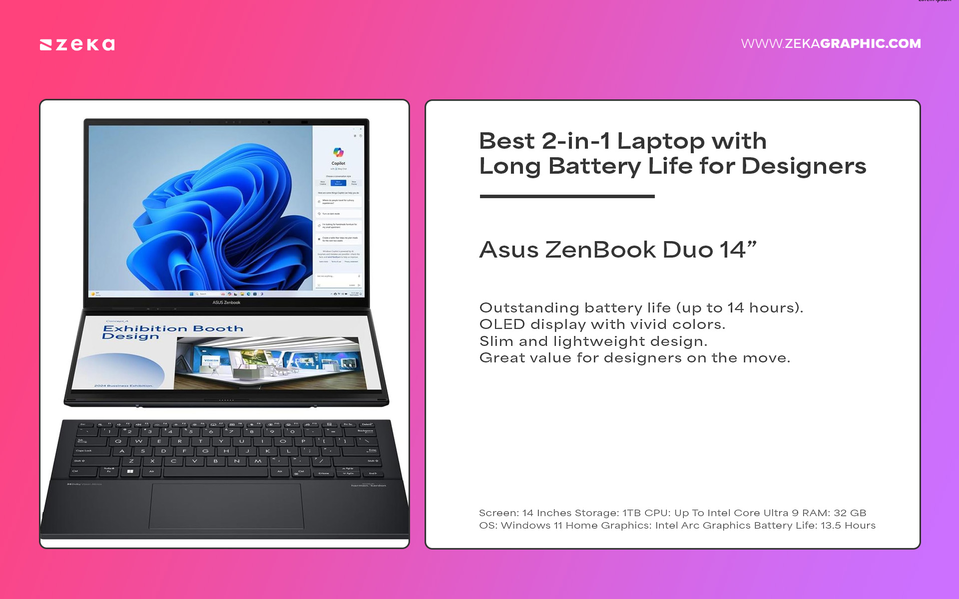 Asus ZenBook Duo 14 - Best 2-in-1 Laptop with Long Battery Life