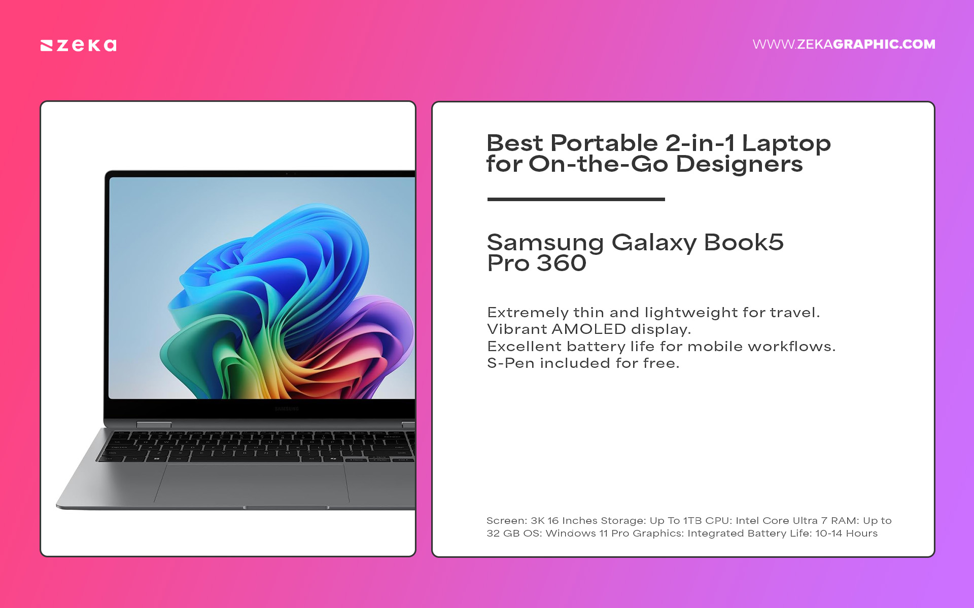 Samsung Galaxy Book5 Pro 360 - Best Portable 2-in-1 Laptop for On-the-Go Designers