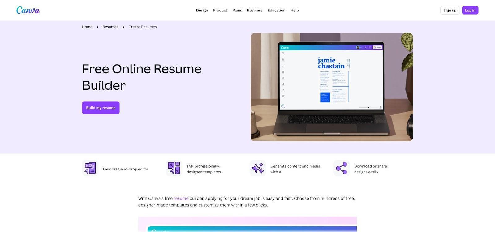 Canva graphic design resume templates search screenshot