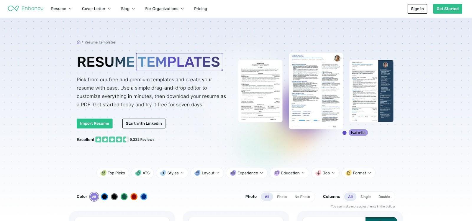 Enhancv resume templates gallery screenshot