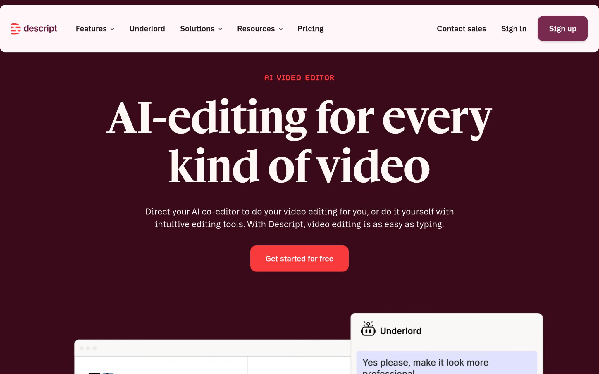 Descript - Best for Editors Who Want to Cut Video Like a Text Document