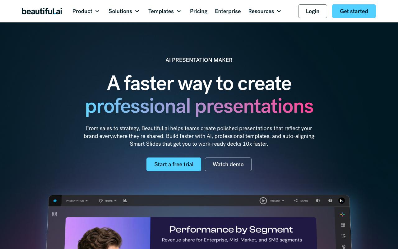 Beautiful ai Best for automated slide formatting and design consistency
